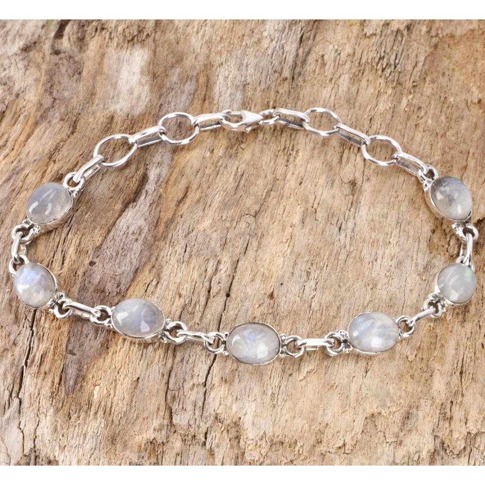 Silber Armband mit sieben Mondsteinen