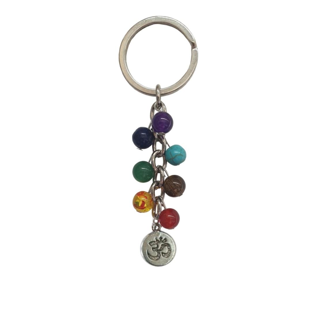 Schluesselanhaenger mit Chakra Perlen und Om Anhänger