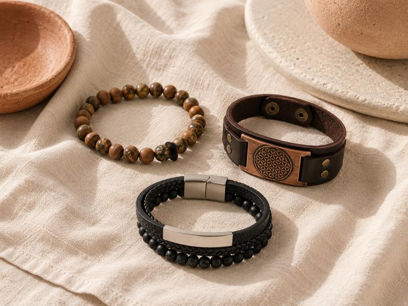 Herren Armbänder aus Leder und Naturstein im mediterranen AlayaSol Stil