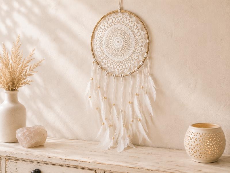 Boho Wandschmuck mit Traumfänger und spirituellen Symbolen