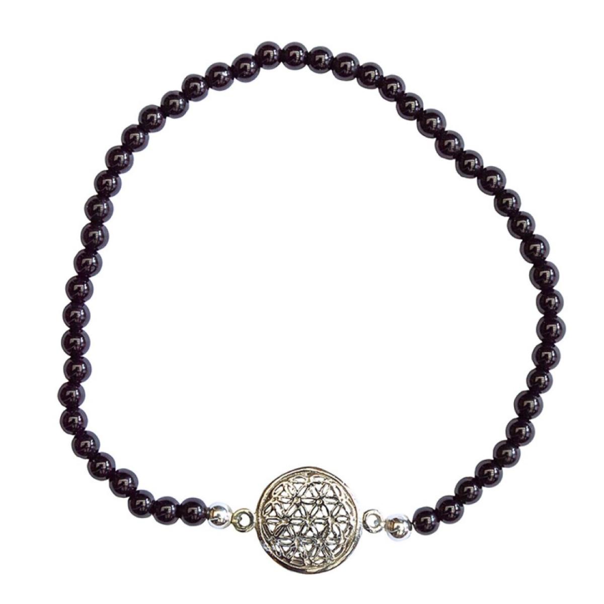 Perlenarmband Blume des Lebens Onyx