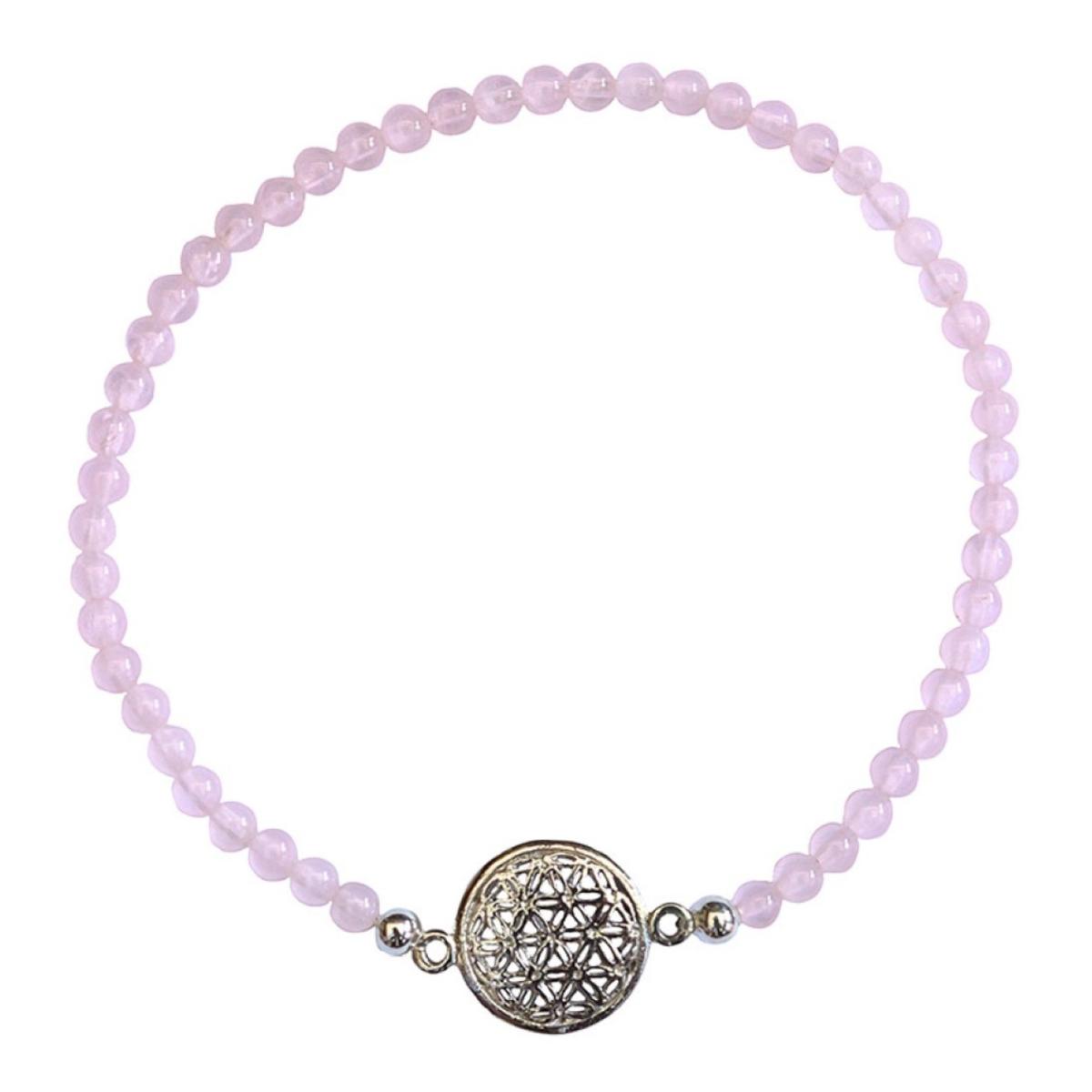 Perlenarmband Blume des Lebens Rosenquarz