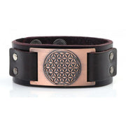 Herren Armband aus Leder mit der Blume des Lebens