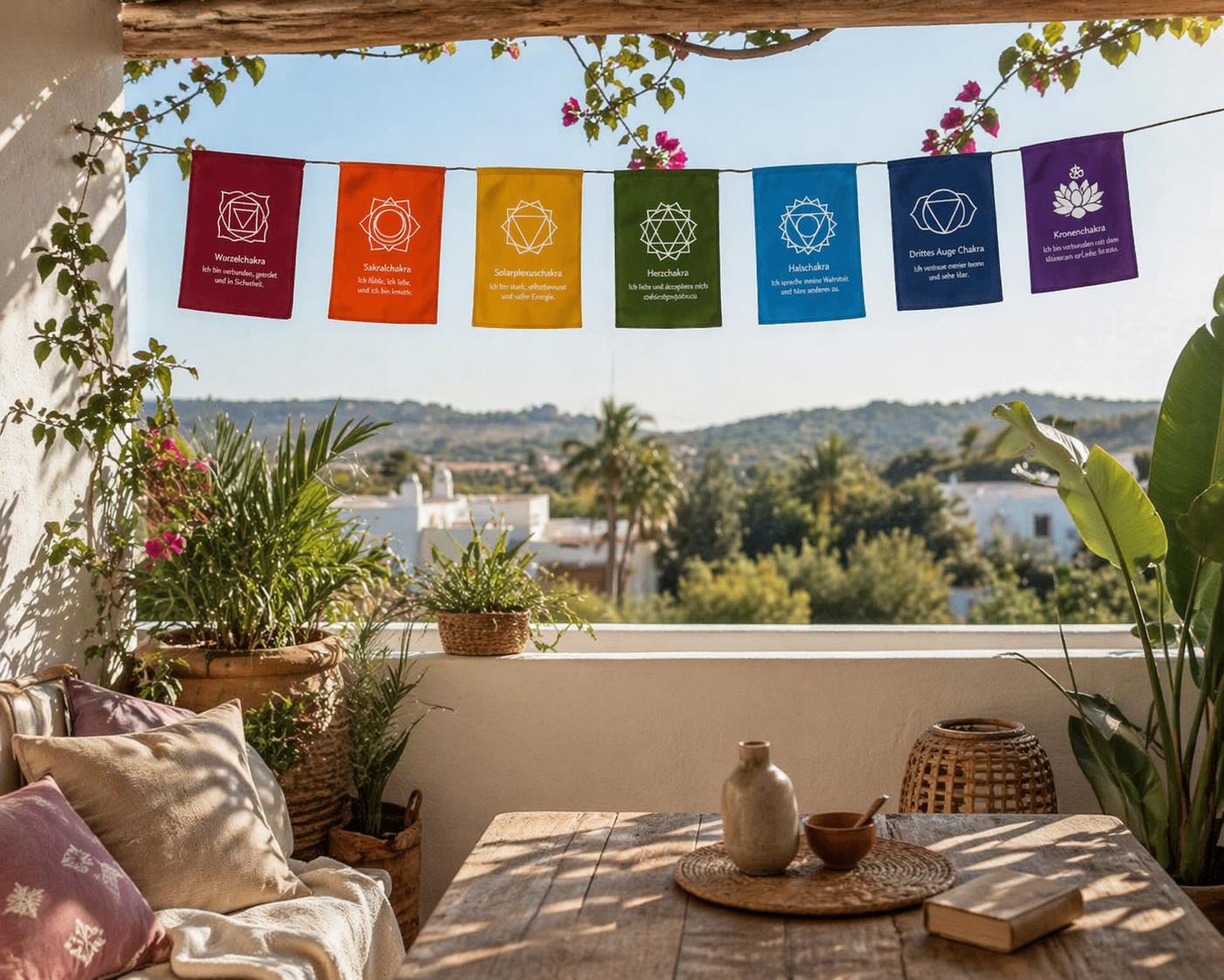 Balkon Deko Faehnchen mit den 7 Chakren