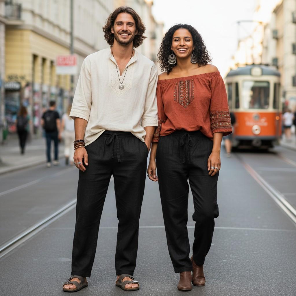Sommerhose leichte Baumwolle schwarz fuer Damen und Herren