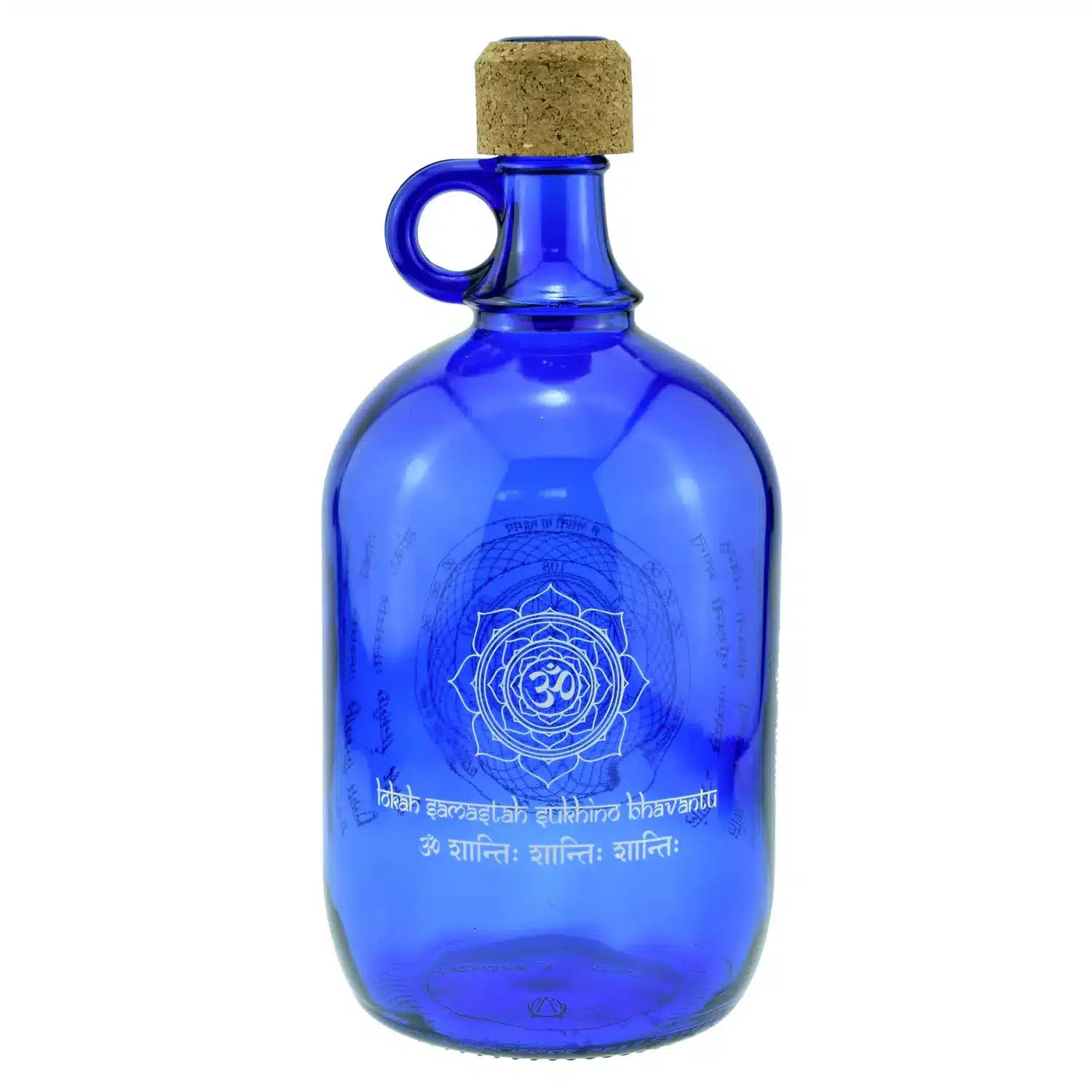 Devi Water Flasche in kobaltblau mit der Blume des Lebens, Om und Mantren