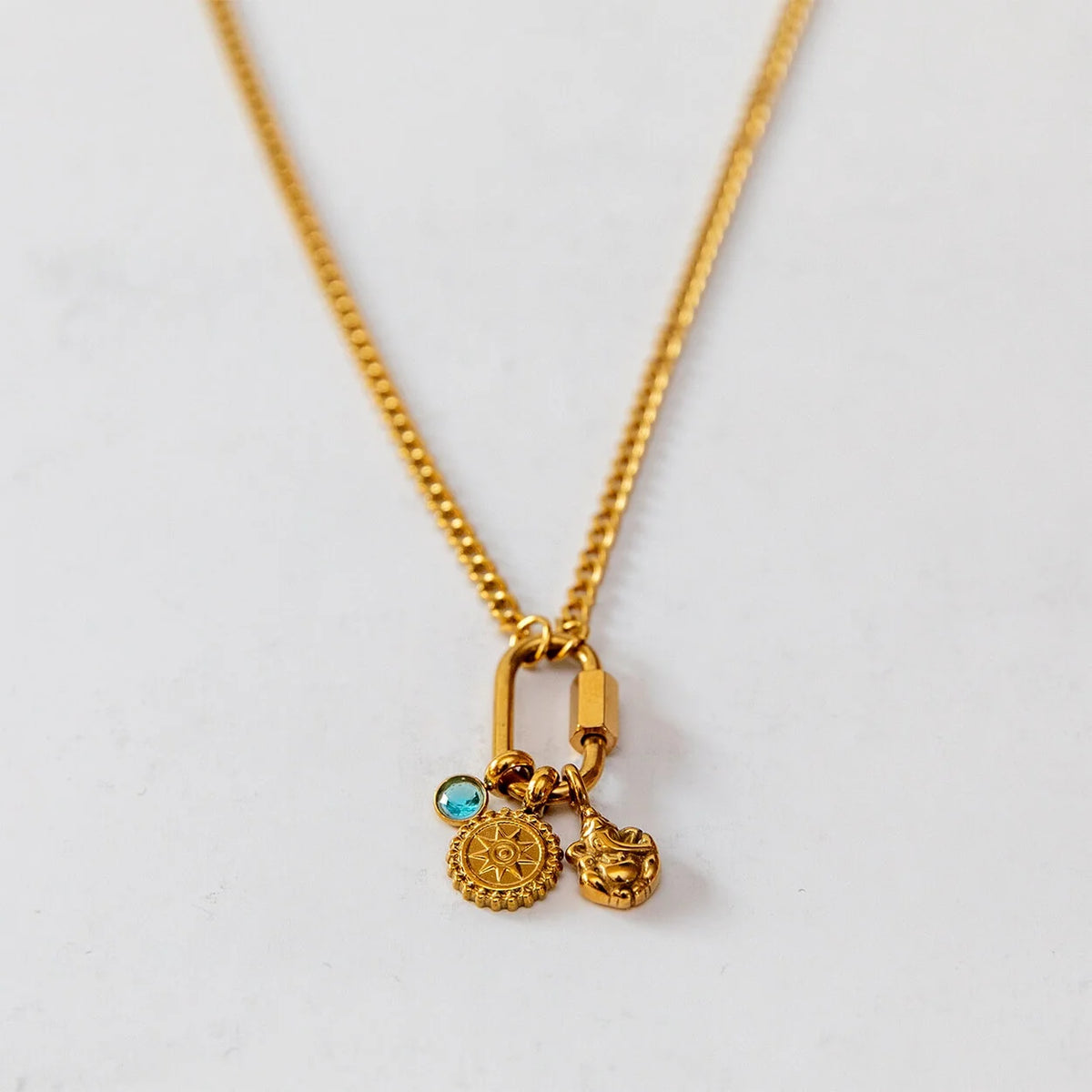 Vergoldete Ganesha Kette mit Mandala und türkisfarbenem Stein