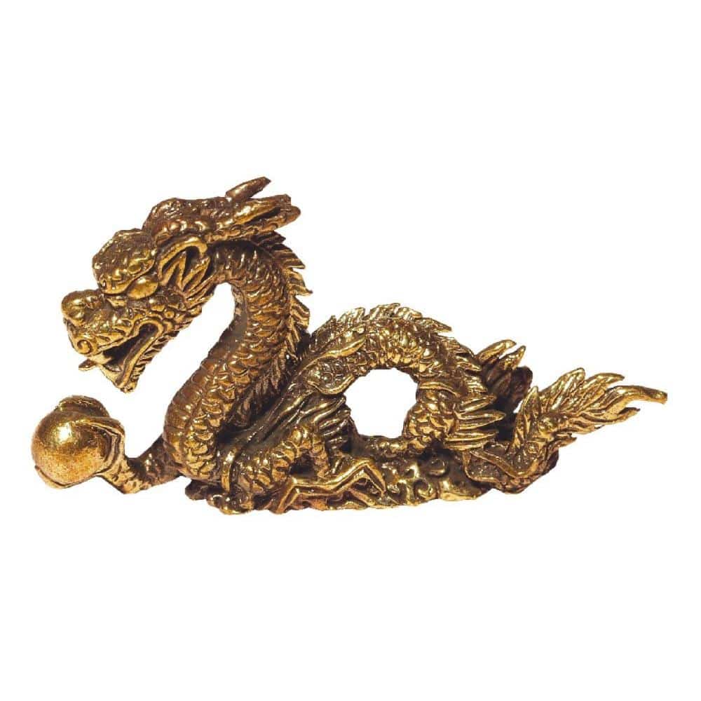 kleiner Glücksdrache mit Kugel aus Messing in 5 x 3 cm
