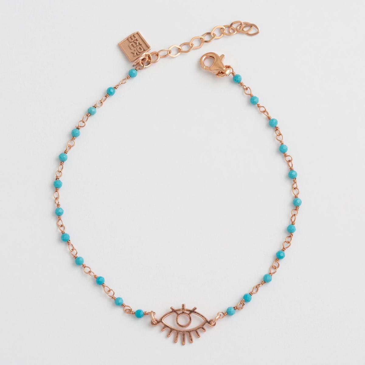 Gottes Auge Armband aus rosegold mit zarten Türkis Perlen