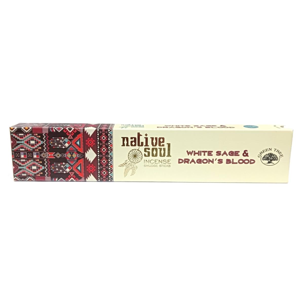 Green Tree White Sage & Dragon’s Blood Räucherstäbchen in dekorativer Native Soul Verpackung