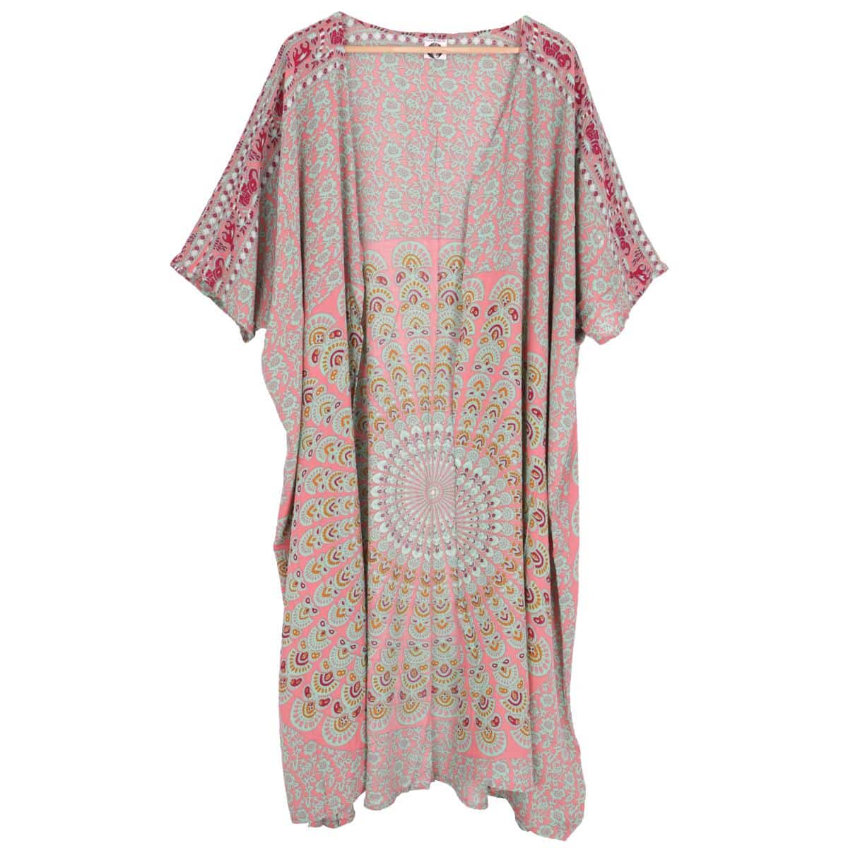 Guru Sommer Kimono mit Mandala gruen pink