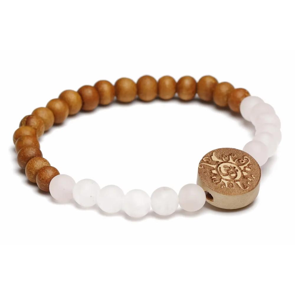 Hanala aus Rosenquarz und Sandelholz mit Om aus Holz