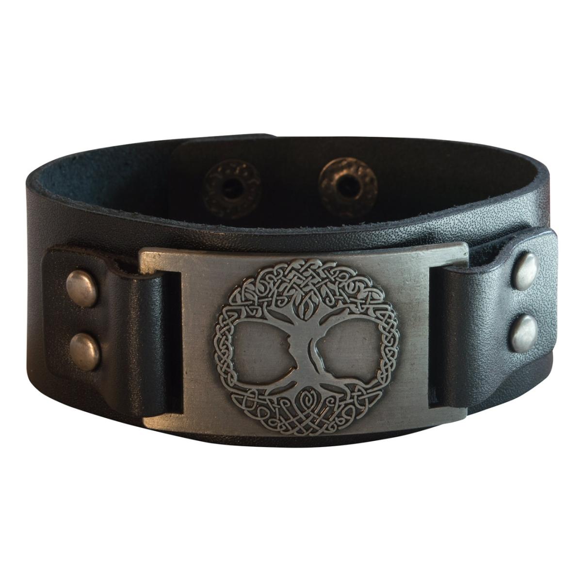 Lederarmband schwarz mit dem Baum des Lebens aus Metall