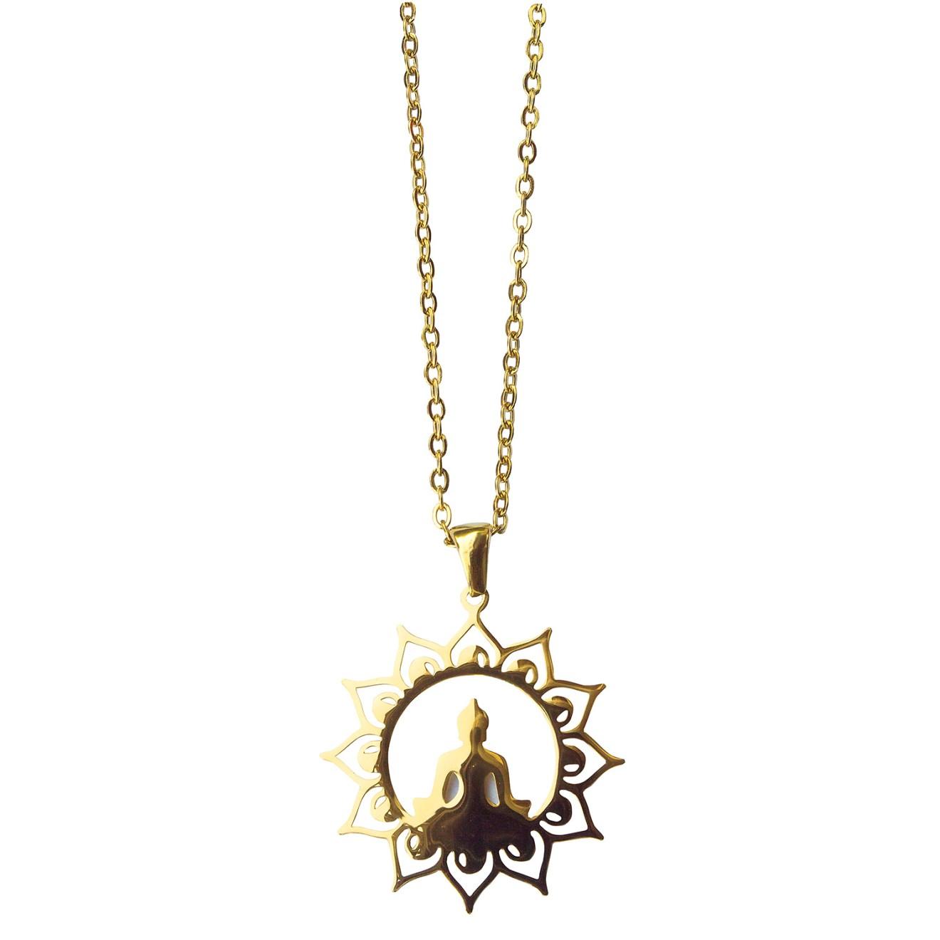 Halskette Buddha Lotus aus Edelstahl vergoldet