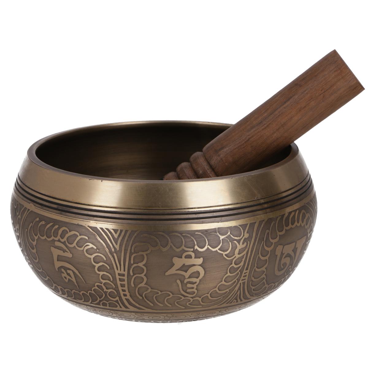 Handgearbeitete tibetische Klangschale aus Nepal mit Holzklöppel