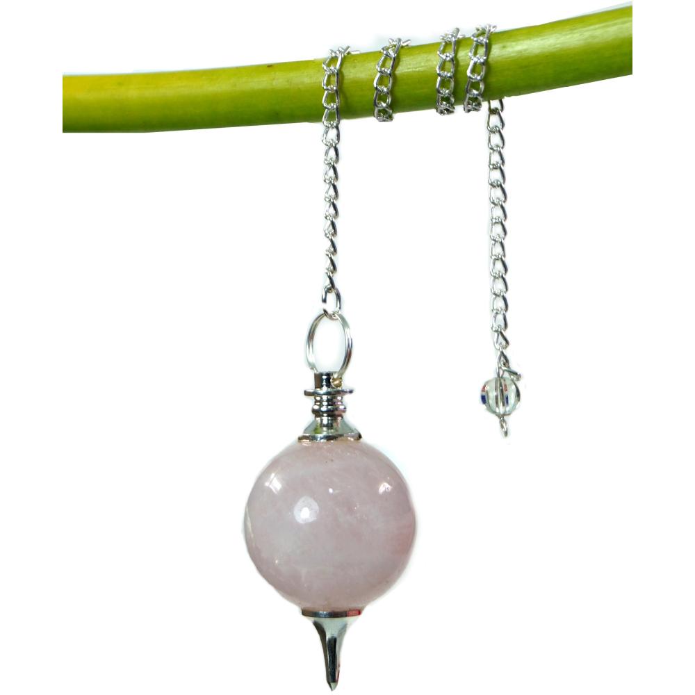 Kugelpendel mit Rosenquarz und Silberkette