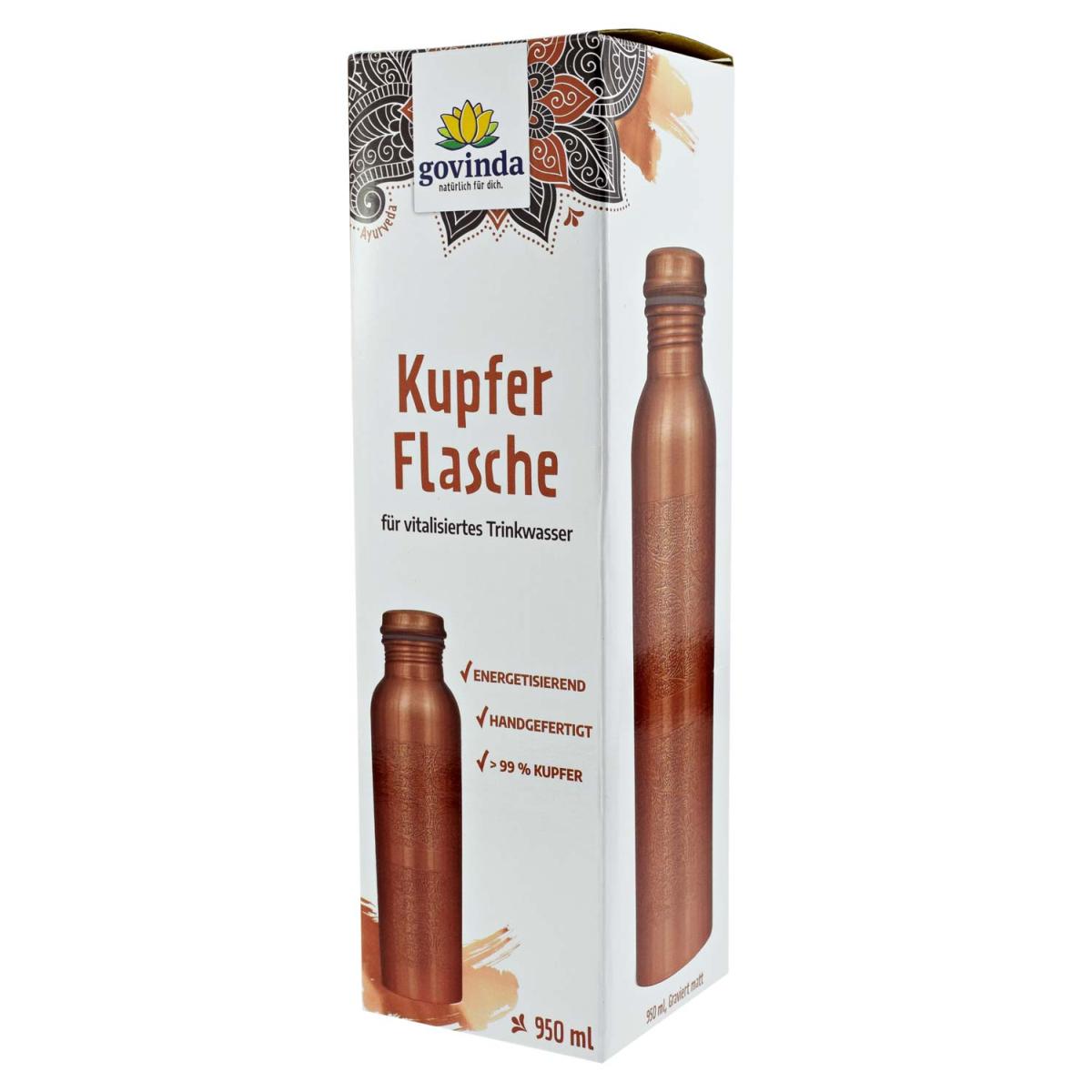 Kupferflasche von Govinda graviert im Karton