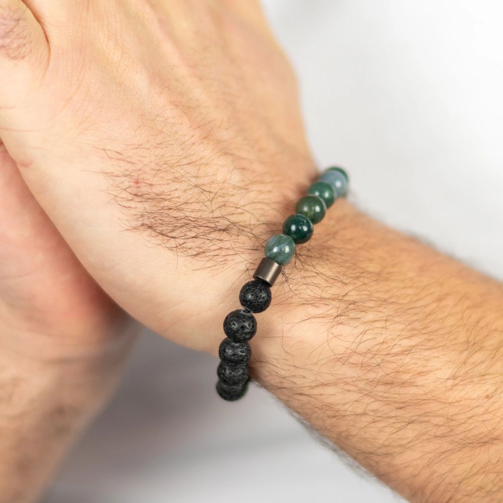 Herrenarmband Lava und grüner Achat