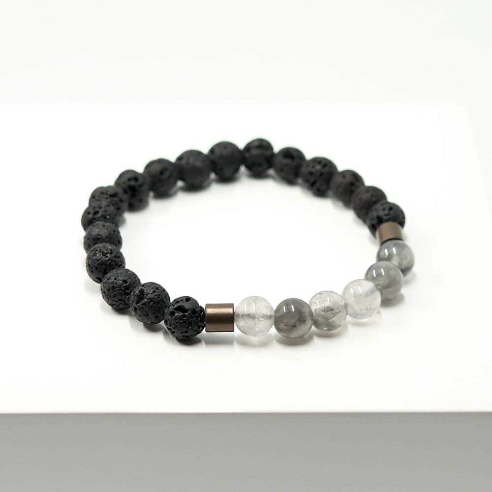 Herrenarmband aus Lava und Quarz