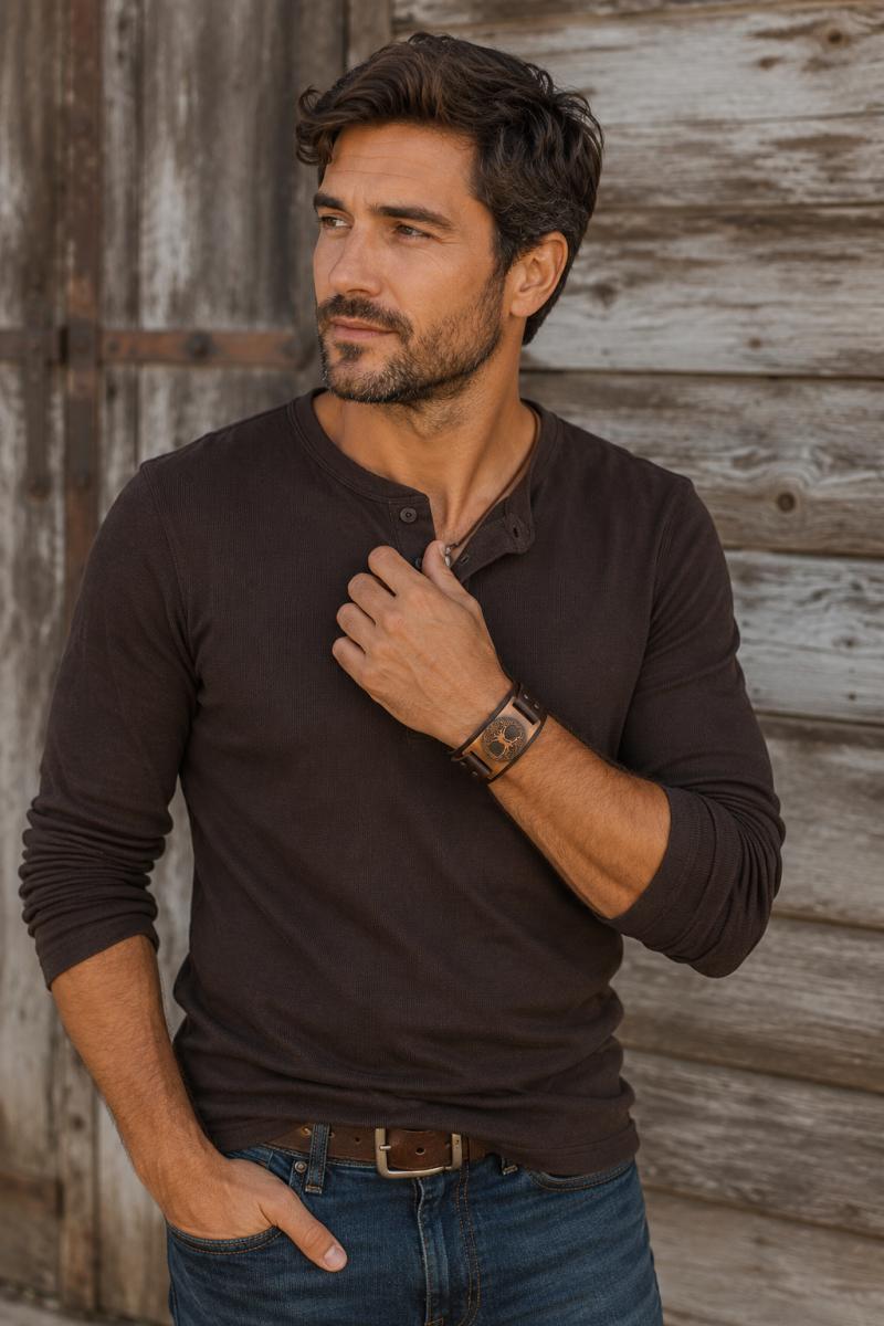 Männer Armband Leder braun Baum des Lebens