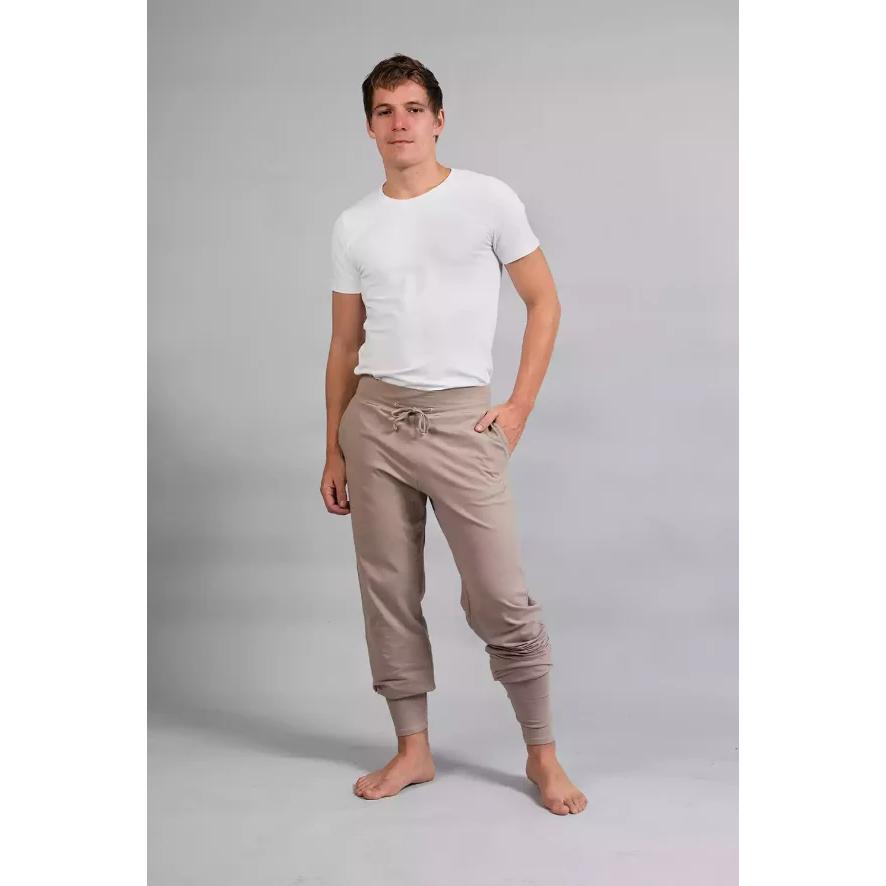 Mahan Yogahose Herren Taupe mit langem hochgeschobenem Beinbündchen