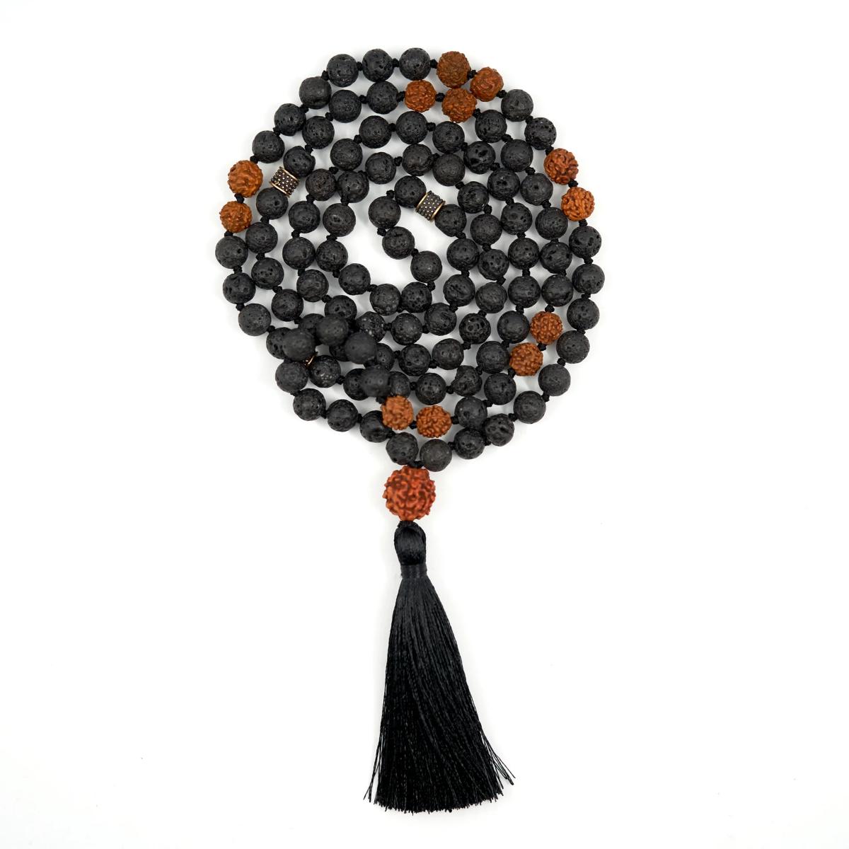 Lava Rudraksha Mala in schwarz rotbraun