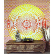 Mandala Wandbehang oder Tagesdecke aus Indien gelb-orange 230x210 cm