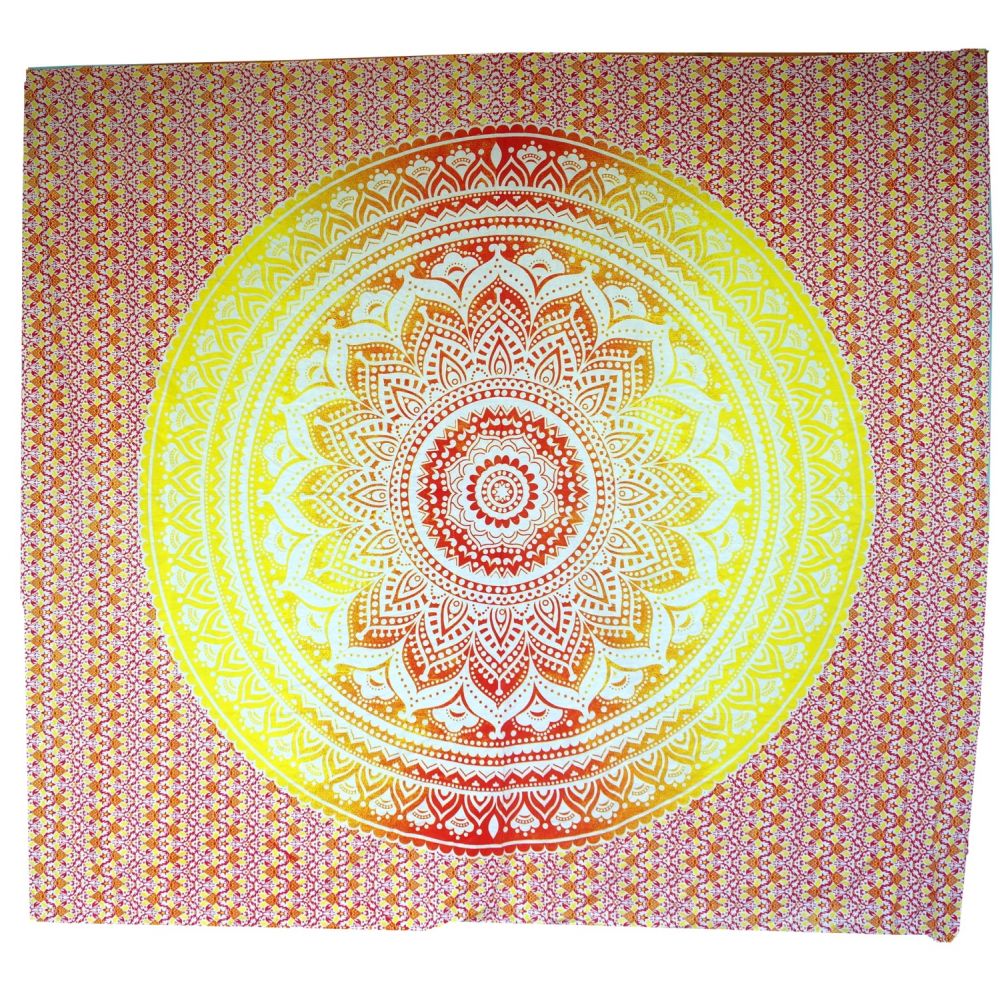 Mandala Wandbehang aus Indien gelb-orange 230x210 cm