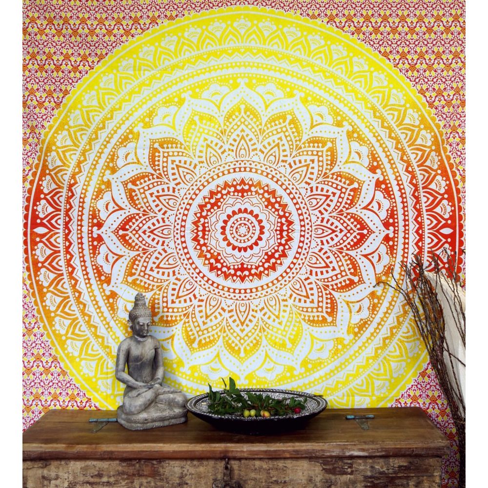 Mandala Wandbehang aus Indien gelb-orange