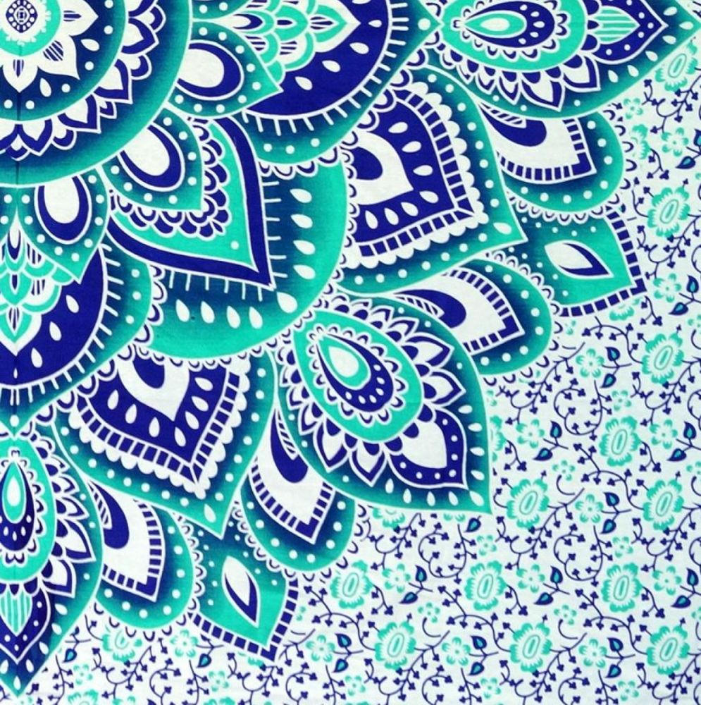 Mandala Wandbehang aus Indien in smaragdgrün, blau und türkis