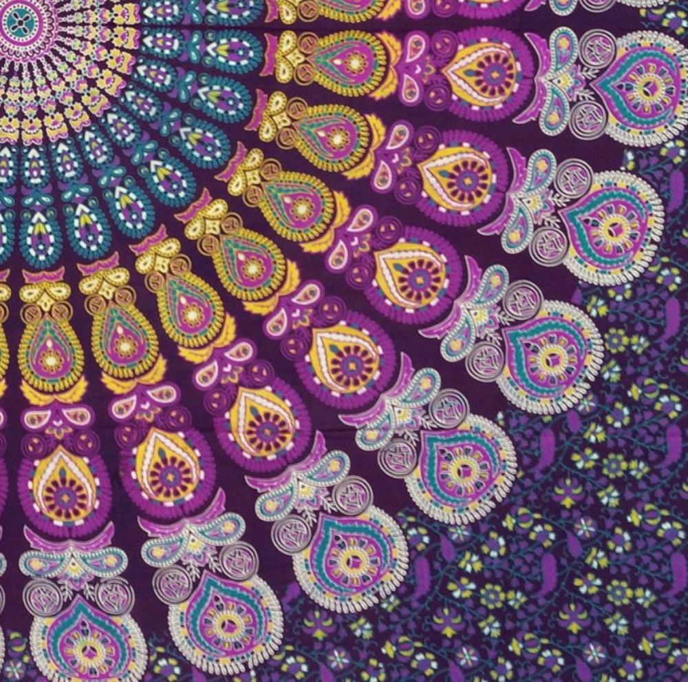 Tagesdecke Indien oder Mandala Wandbehang blau, lila, weiss
