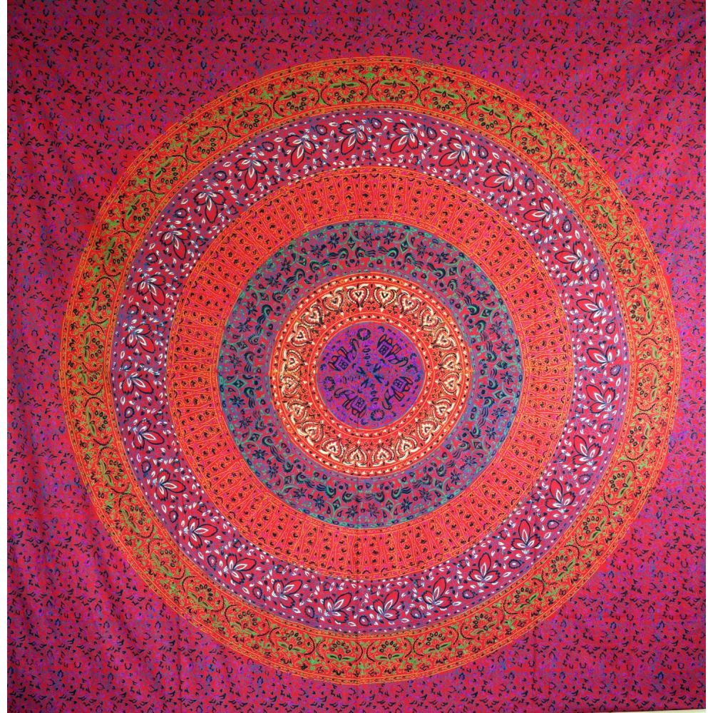 Tagesdecke oder Wandbehang aus Indien im Mandala Style in rot