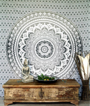 Mandala Tuch Indischer Wandbehang schwarz weiss