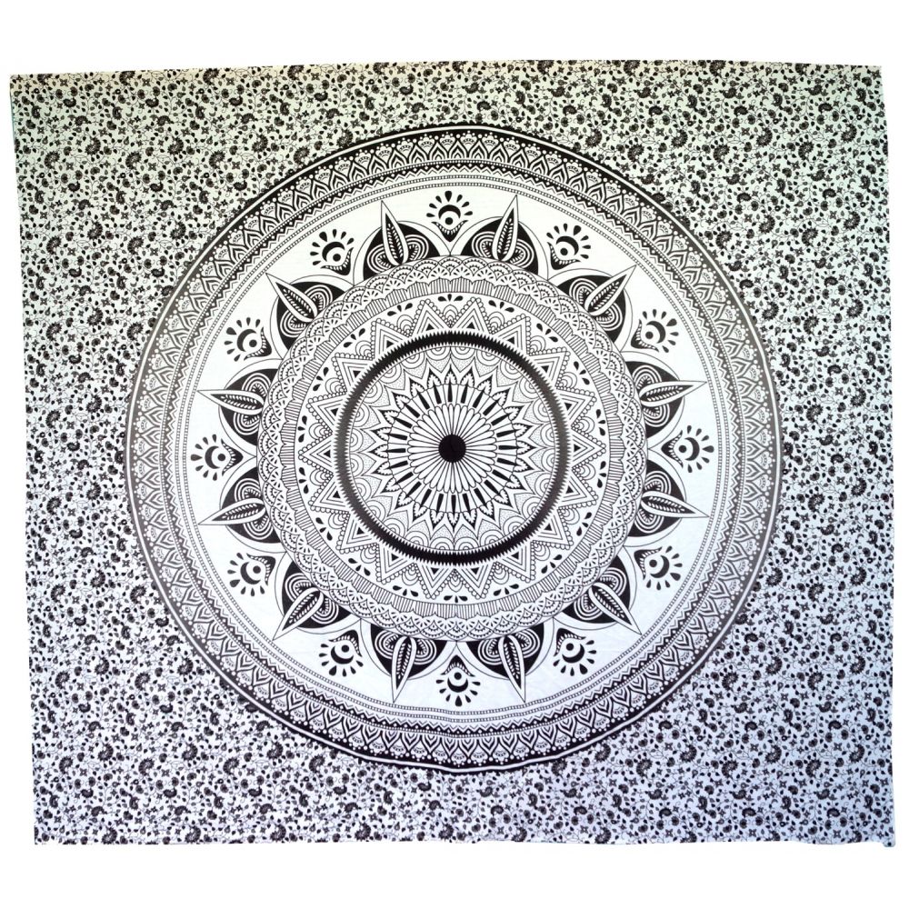 Mandala Wandbehang oder Tagesdecke aus Indien schwarz-weiss 230cmx210cm