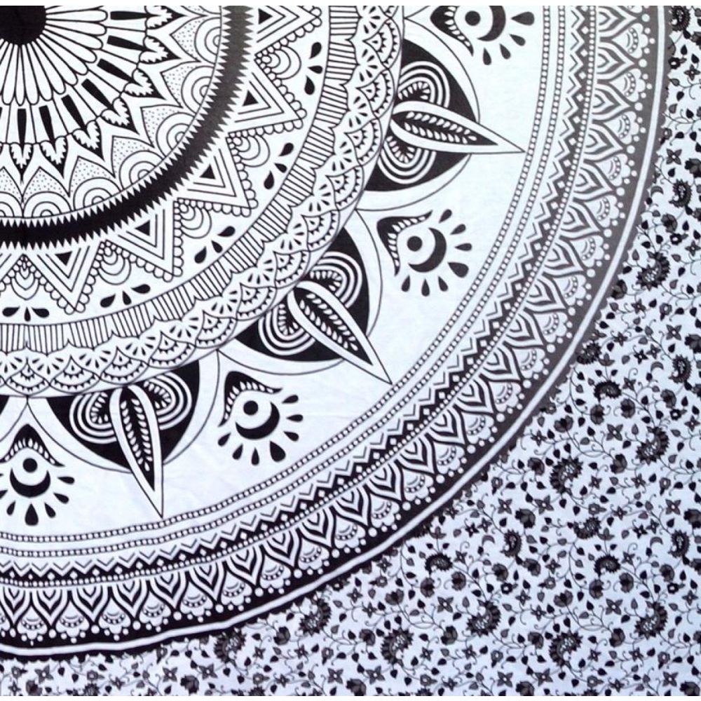 Mandala Wandbehang oder Tagesdecke aus Indien schwarz-weiss Detailansicht