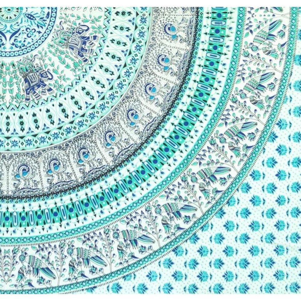 Mandala Wandbehang oder Tagesdecke aus Indien tuerkis Detailansicht