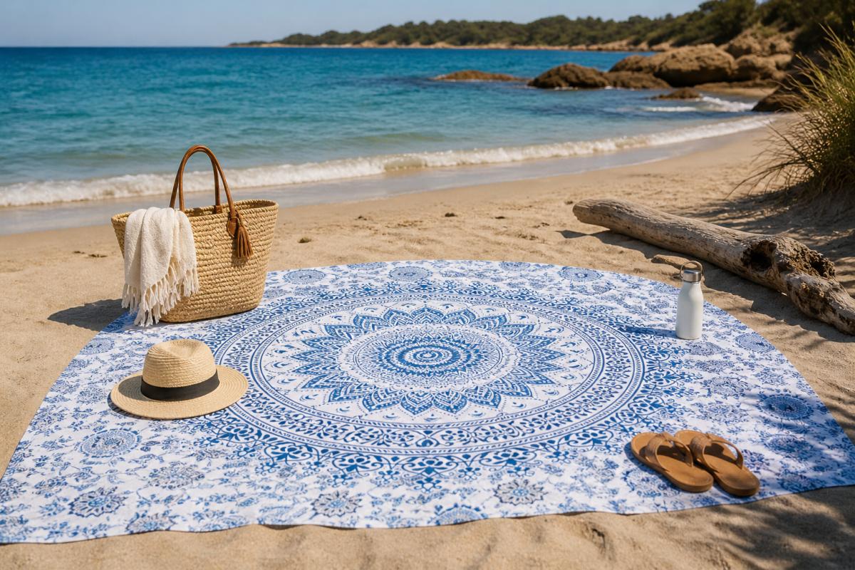 Mandala Wandbehang Strandtuch blau weiss