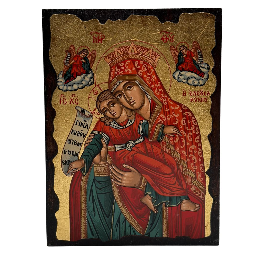 Ikone Maria rot 11 x 14 cm im byzantinischen Stil mit Zertifikat