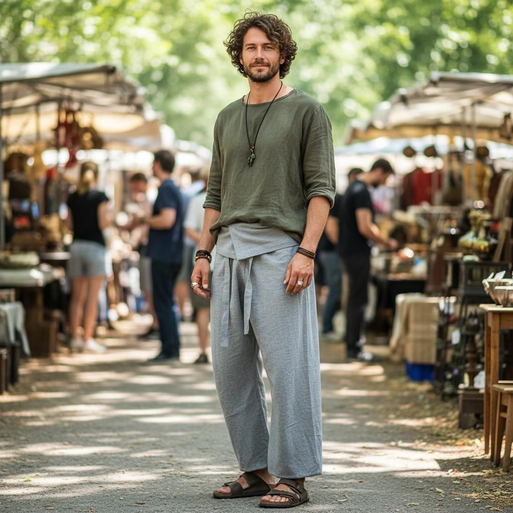 Meditationshose Thai Style grau Wickelhose