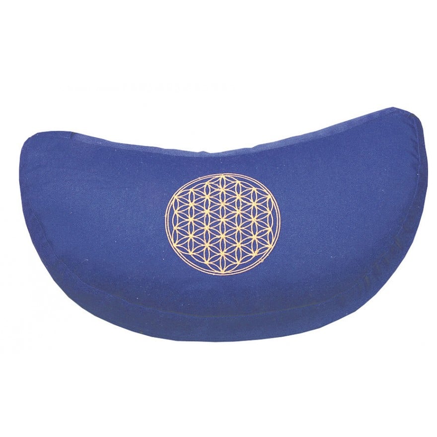 Meditationskisse in Hörnchen Form dunkelblau mit der Blume des Lebens