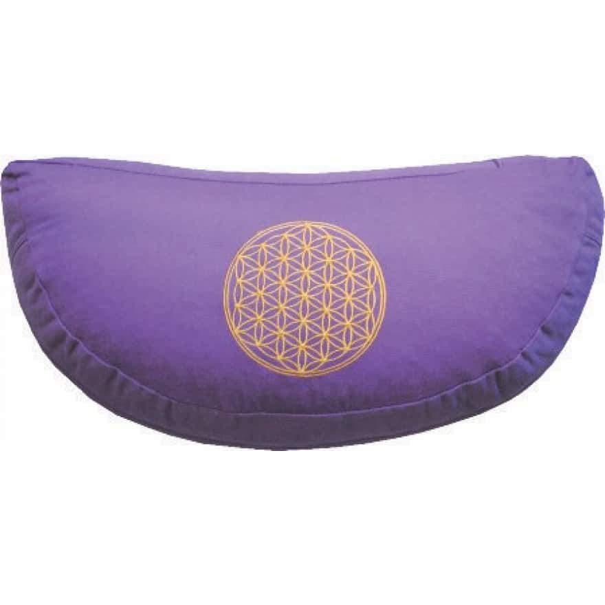 Meditationskissen Halbmond in lila mit Stickerei 'Blume des Lebens'