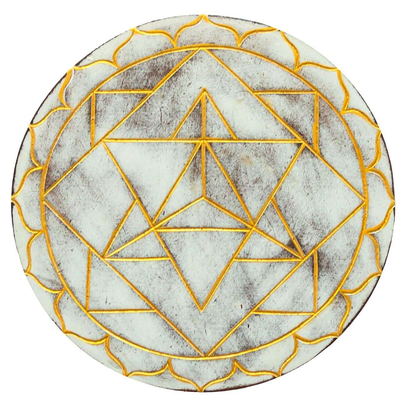 Wandornament Merkabah in Gold auf whitewashed Holz