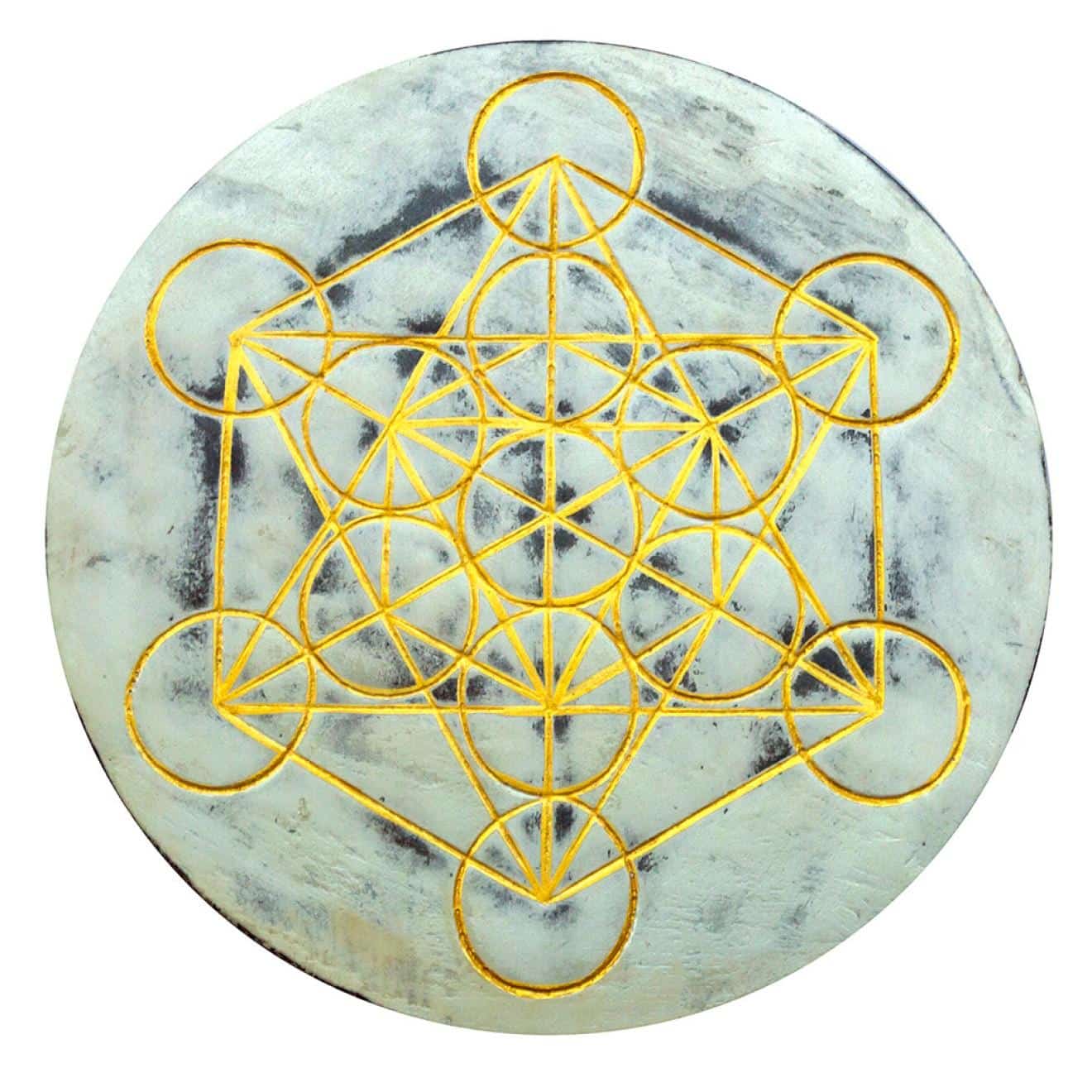 Wandornament Metatron aus Gold auf whitewashed Holz