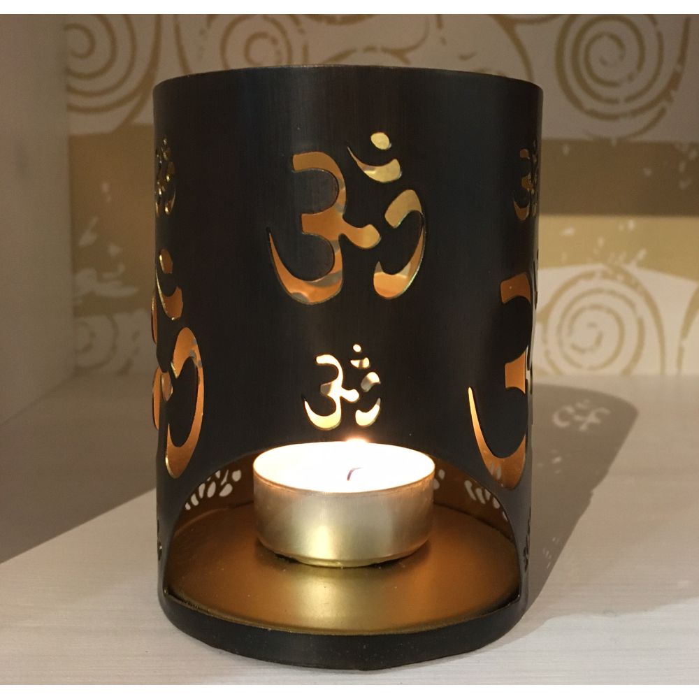 Teelicht aus Kupfer mit dem Om Symbol Rueckseite