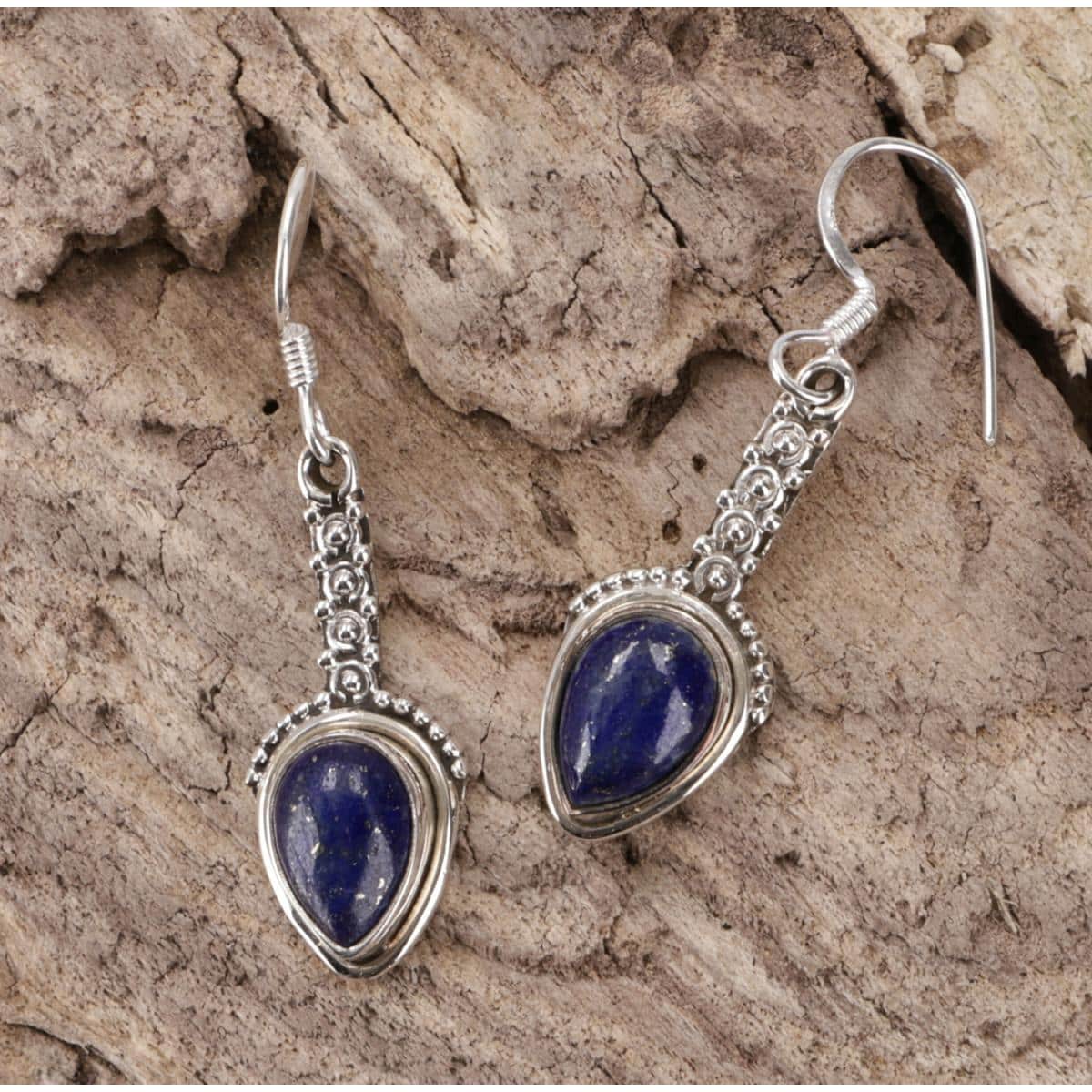 Boho Silberohrringe Lapislazuli in Tropfenform