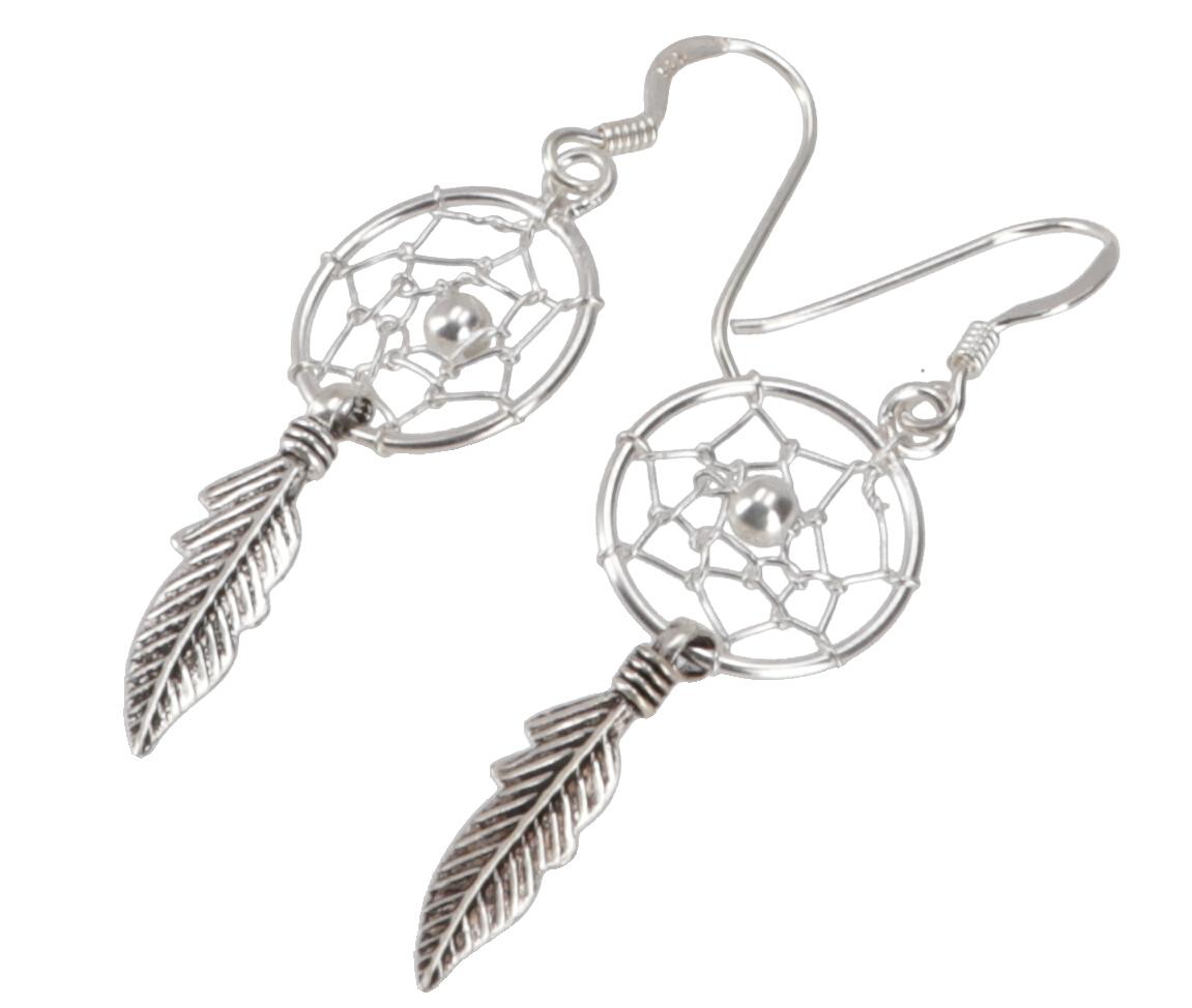 leichte Ohrringe aus silber mit Traumfaenger und Feder Symbol