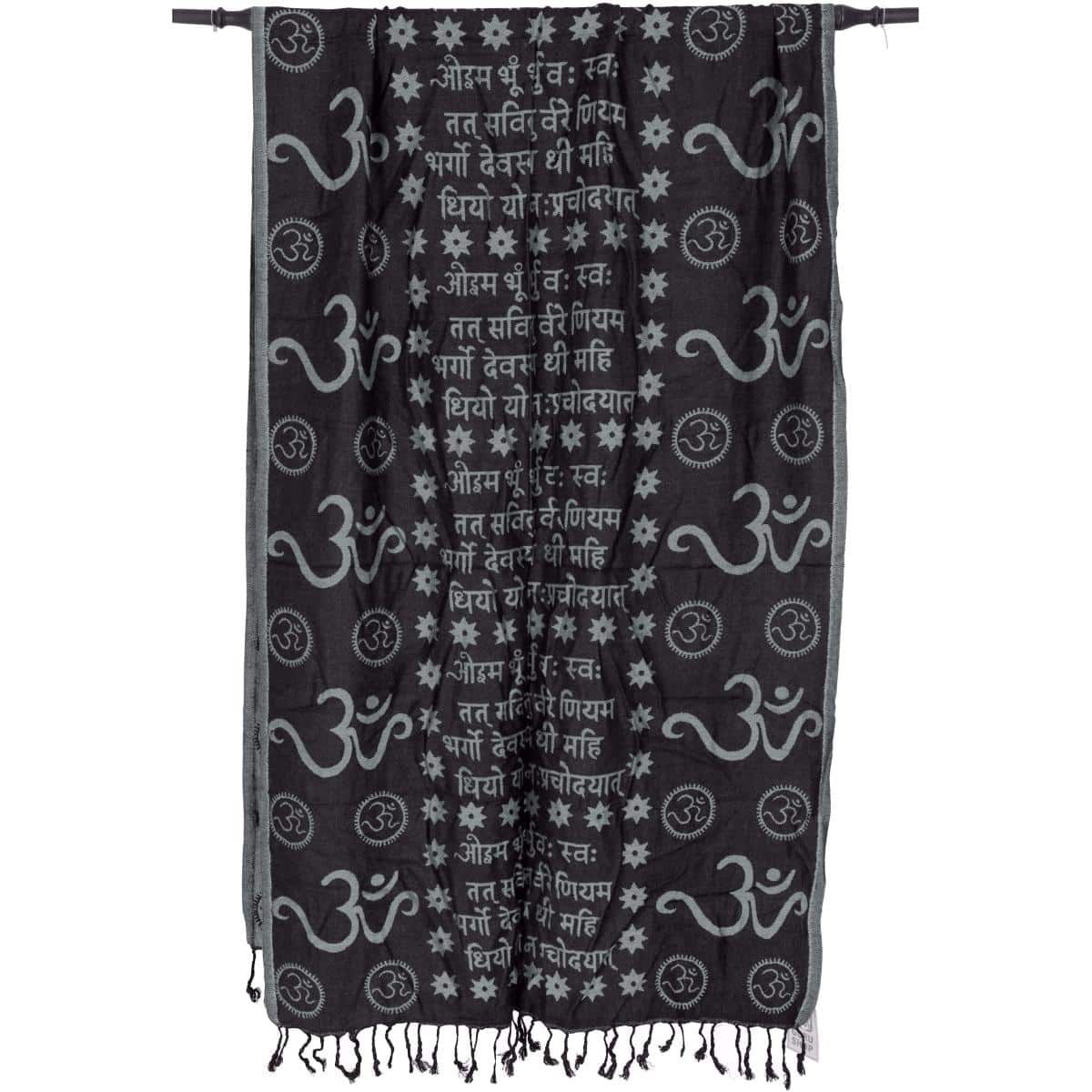 Om Schal aus weicher Viskose mit Fransen in grau schwarz