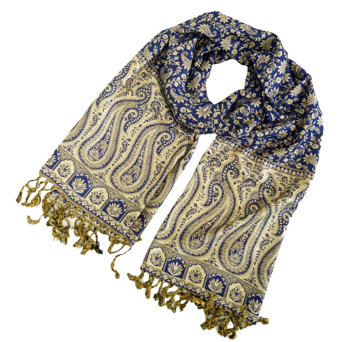 Indischer Pashmina Schal mit Paisley Muster in blau