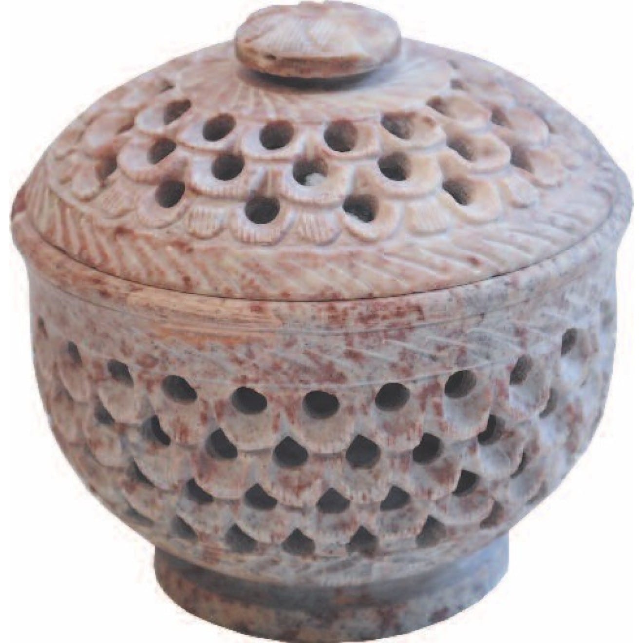 Raeuchergefaess aus Speckstein mit Sieb und Deckel naturbelassen