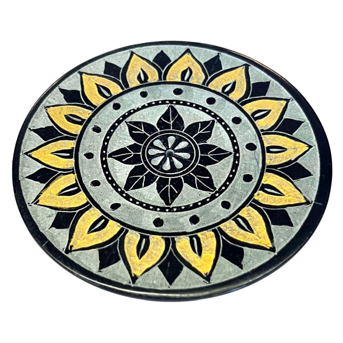 Raeucherstaebchen Halter rund Mandala Blume schwarz gold